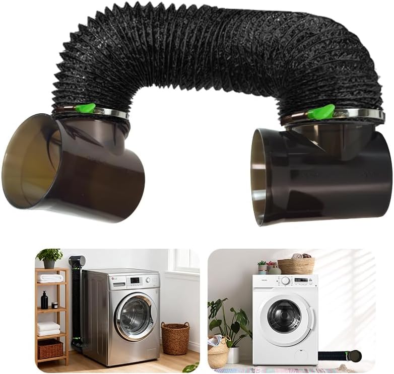 CAT SO RICH Dryer Vent Hose Connector Kit for Tight Spaces, 90° Elbow with 4-Inch 6.5FT PVC Hose, Transparent Black Upgrade, Tool-Free Installation - Image 1